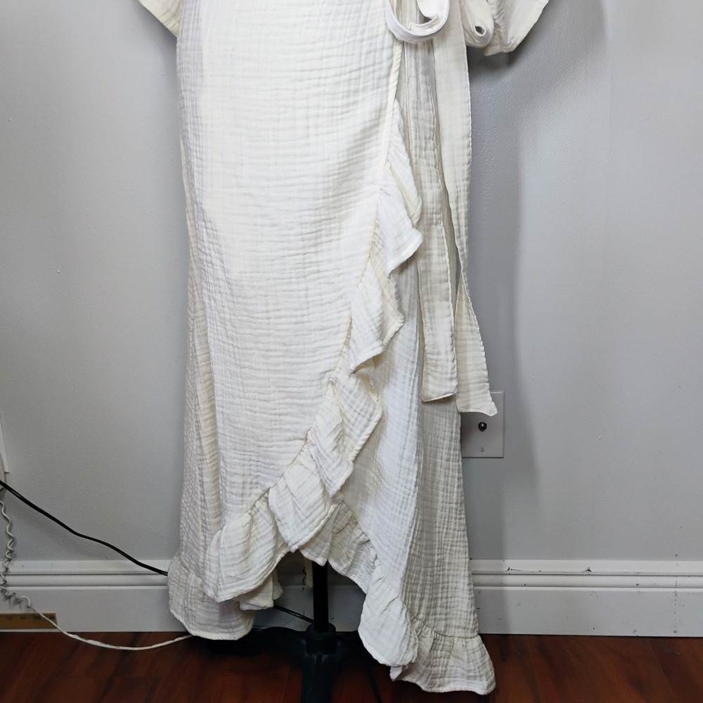Hammacher Schlemmer UPF 30 Turkish Cotton Cover Up Wrap Dress Ecru Womens S/M - Picture 6 of 13